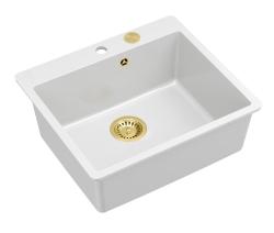 Quadri Sheffield Fregadero de Granito Blanco de 57x50 cm con Plataforma para Grifo y Tapón Dorado - 1208967817