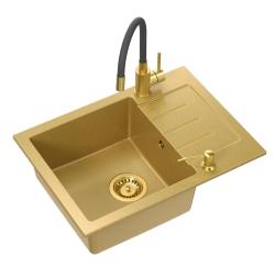 Quadri Kendal Set con Grifo de Cocina con Caño Flexible, Dispensador de Líquidos y Fregadero de Granito Color Oro 60x44 cm con Escurridor - 1208967839