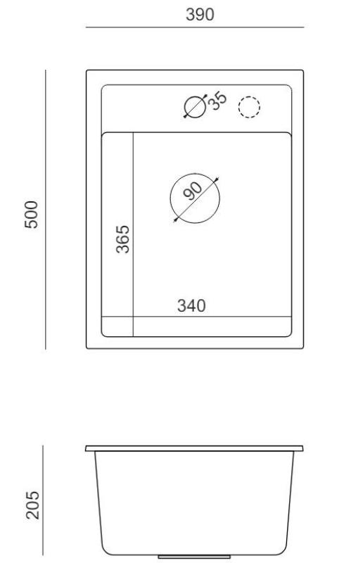 Quadri Londres Fregadero de Granito Gris 39x50 cm con Agujero para Grifo para Montaje - 1208967844