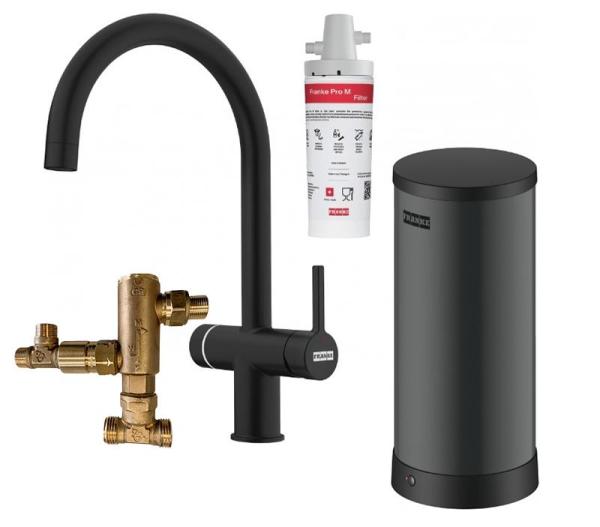 Franke Maris Water Hub caldera de 7L 3-en-1 con grifo electrónico de agua hirviendo con Touch, negro mate, con conjunto mezclador de agua hub 1208967855