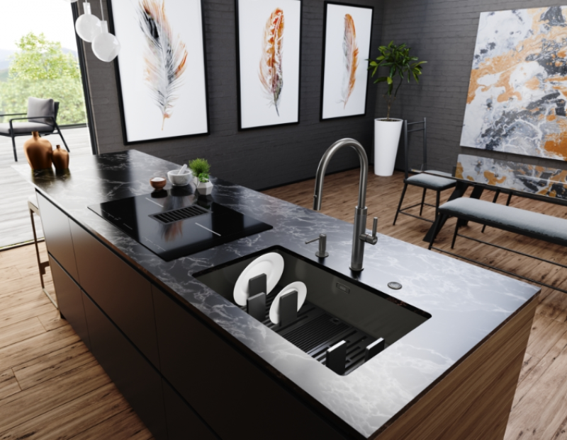 Franke Mythos Masterpiece Grifo de Cocina Antracita con Salida en J y Rociador Extraíble - 115.0711.555