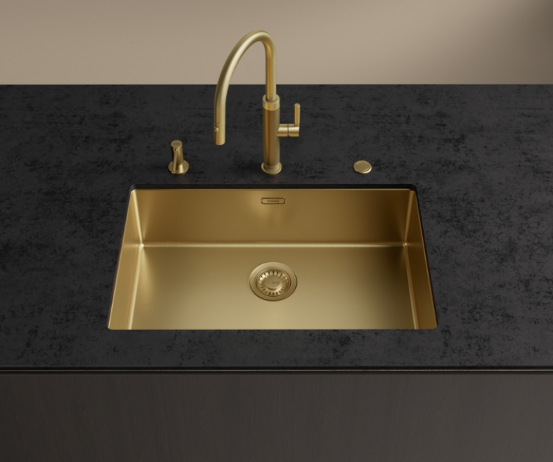 Franke Mythos Masterpiece Grifo de Cocina Dorado con Caño en J y Ducha Extraíble - 115.0711.558