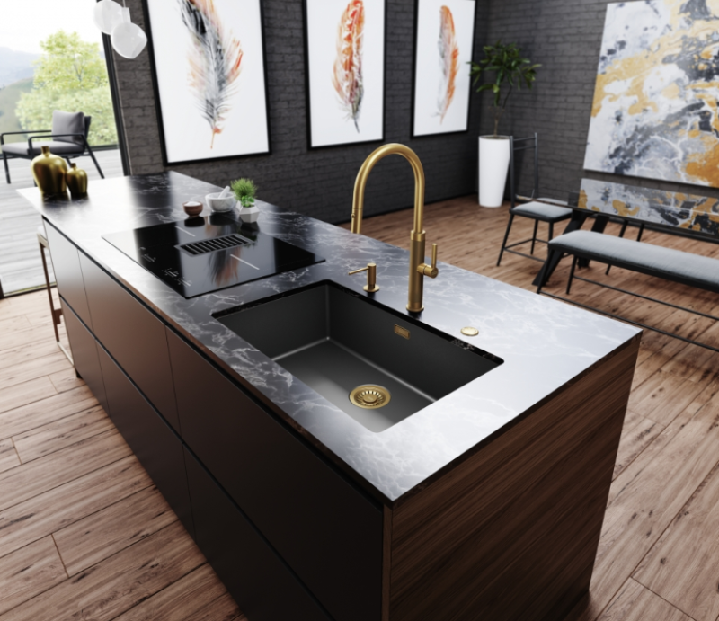 Franke Mythos Masterpiece Grifo de Cocina Dorado con Caño en J y Ducha Extraíble - 115.0711.558