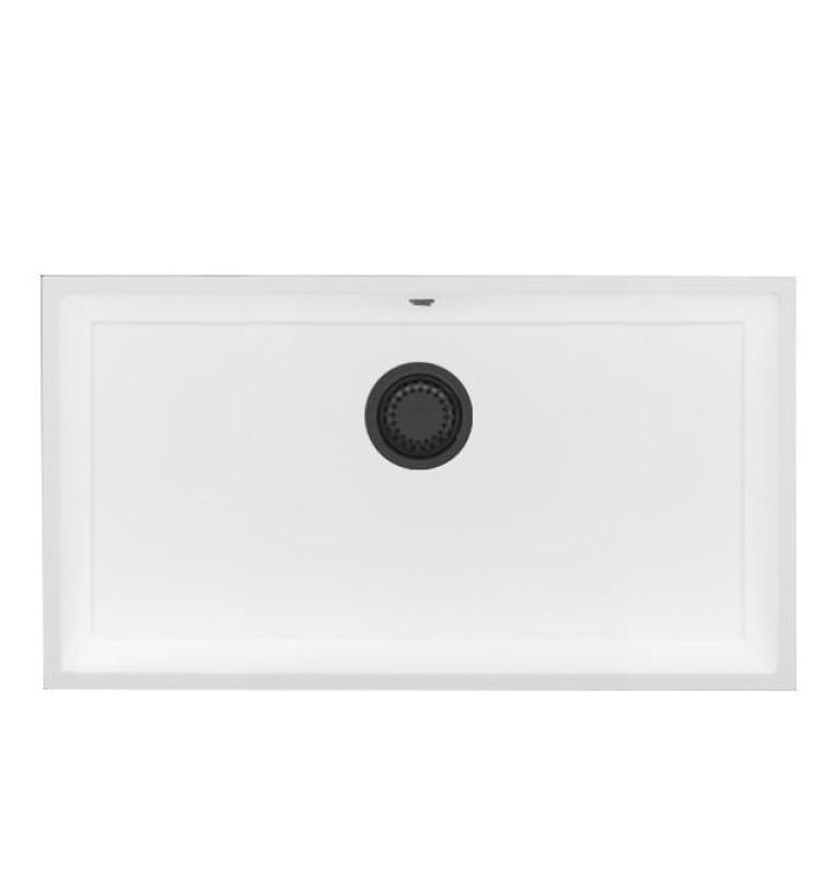 GraniteMy Universal Gran Fregadero de Granito Blanco 74x40 cm con Tapón de Metal Anodizado - 1208967895