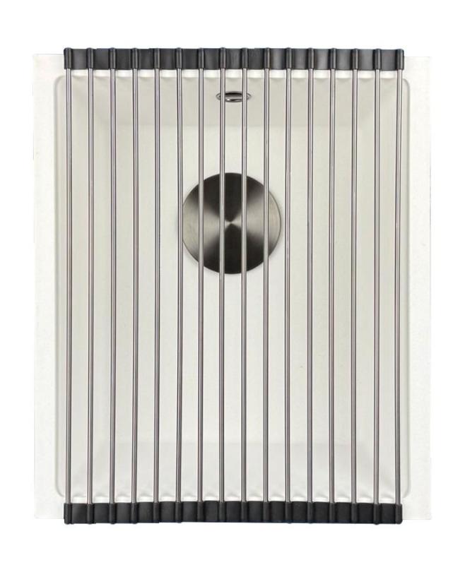 GraniteMy Universal Fregadero de granito blanco 34 x 40 cm, montaje sobre encimera, bajo encimera y empotrado, con tapón de metal gris 1208967904