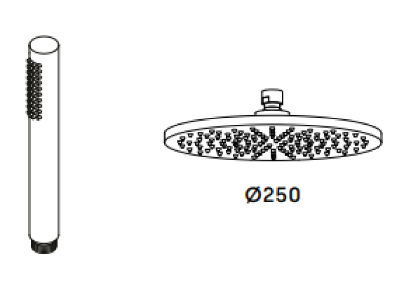 Waterevolution Flow grifo de ducha de tres vías con ducha de mano y cabezal de ducha cromo 250mm T131N2501