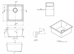 GraniteMy Universal Fregadero de Granito Blanco 40x40 cm blanco para instalación sobre encimera, bajo encimera y a ras de encimera con tapón de metal de cañón 1208967908