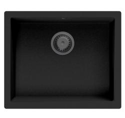 GraniteMy Universal Fregadero de Granito Negro 50x40 cm para instalación superior, inferior y enrasada con tapón de metal de pistola - 1208967921