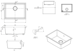 GraniteMy Universal Fregadero de Granito Blanco 55x40 cm para montaje superior, montaje inferior y montaje a ras con tapón de metal de arma- 1208967933