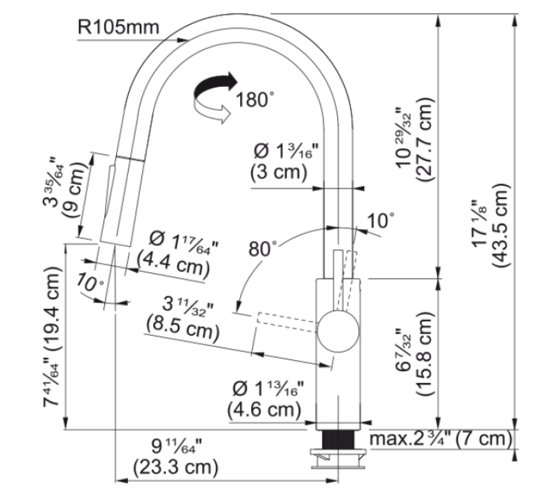 Franke Pescara J Monomando Negro con Caño Extraíble y Función de Pulverización 115.0575.968.