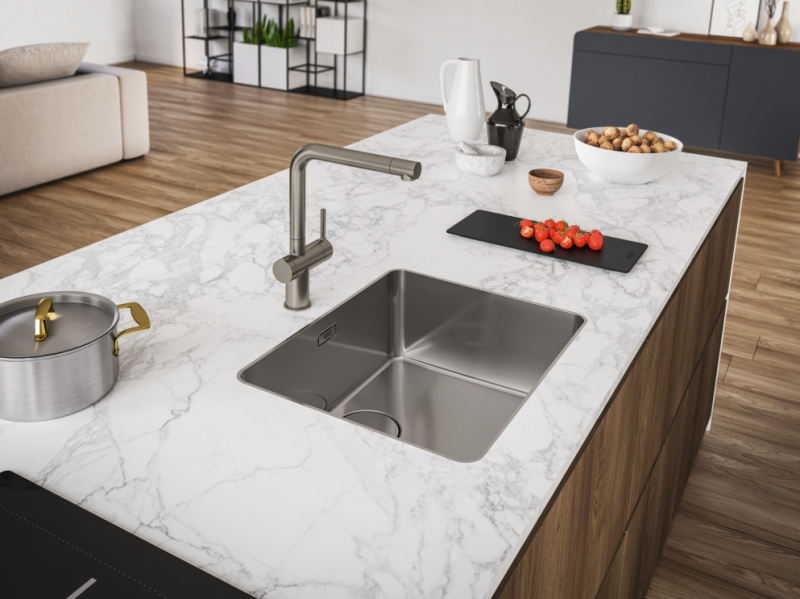 Franke Active Twist Grifo Monomando de Acero Inoxidable con Caño Fijo y Control de Desagüe Integrado 115.0653.504