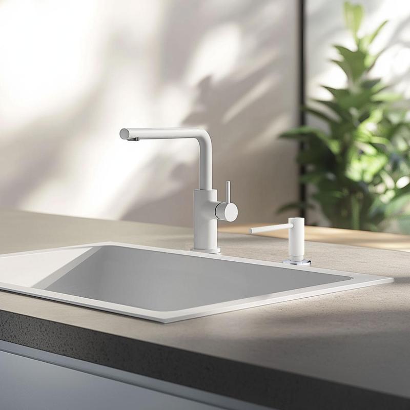 Dosificador de jabón empotrado para cocina Franke Active, granito Polar White blanco 112.0633.079