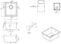 GraniteMy Fregadero universal de granito beige arena 34x40 cm para instalación sobre encimera, bajo encimera y al ras con tapón de cobre 1208968009