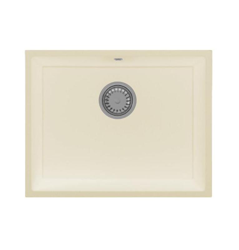GraniteMy Fregadero universal de granito beige arena 55 x 40 cm, montaje sobre encimera, bajo encimera y empotrado, con tapón de acero inoxidable 1208968012
