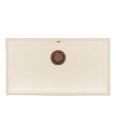 GraniteMy Universal fregadero de arena beige de granito 74x40 cm para instalación sobre encimera, bajo encimera y a ras de encimera con tapón de cobre 1208968019.