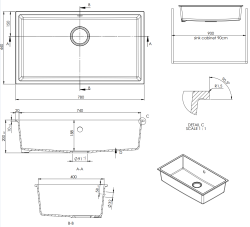 GraniteMy Universal fregadero de arena beige de granito 74x40 cm para instalación sobre encimera, bajo encimera y a ras de encimera con tapón de cobre 1208968019.