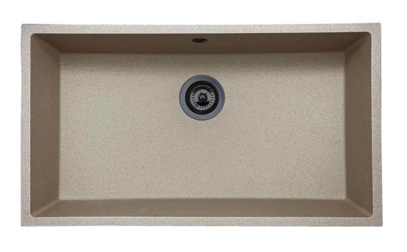 GraniteMy Universal fregadero de arena beige de granito 74x40 cm para instalación superior, bajo encimera y a ras de encimera con tapón de metal de arma 1208968021