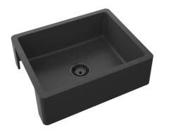 GraniteMy Tradition Fregadero Rural - Fregadero de Granito de 2 Lados 60x48 cm Negro bajo encimera con tapón negro 1208968029