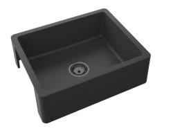 GraniteMy Sink de Estilo Tradicional - Fregadero de Granito de 2 Lados 60x48 cm Negro de Montaje Bajo con Tapón Gun Metal 1208968032