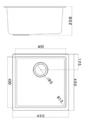 Fregadero negro de 40x40cm para instalación bajo encimera, sobre encimera y a ras con tapón dorado 1208968034