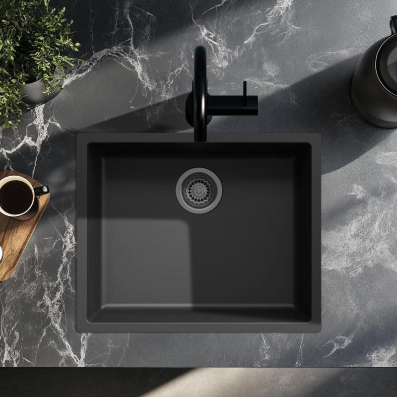 Fregadero negro 50x40 cm para instalación bajo encimera, sobre encimera y a ras con tapón de metal gun 1208968038