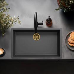Fregadero grande negro de 70x40 cm para montaje bajo encimera, sobre encimera y enrasado con tapón dorado 1208968040