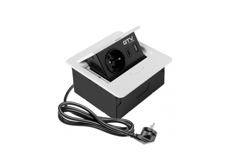 AVARO Enchufe empotrado para muebles, 1x Enchufe francés, USB A+C, Cable 1.5m, Blanco