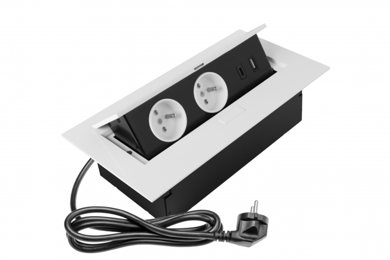 Enchufe para muebles 2x enchufe schuko, USB A+C, sin cable, blanco