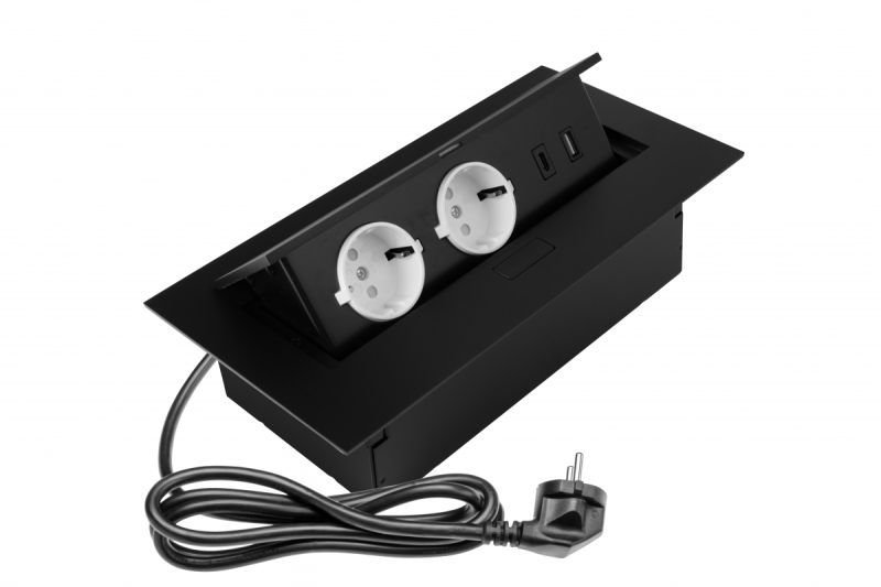 Enchufe para muebles 2x enchufe schuko, USB A+C, sin cable, negro