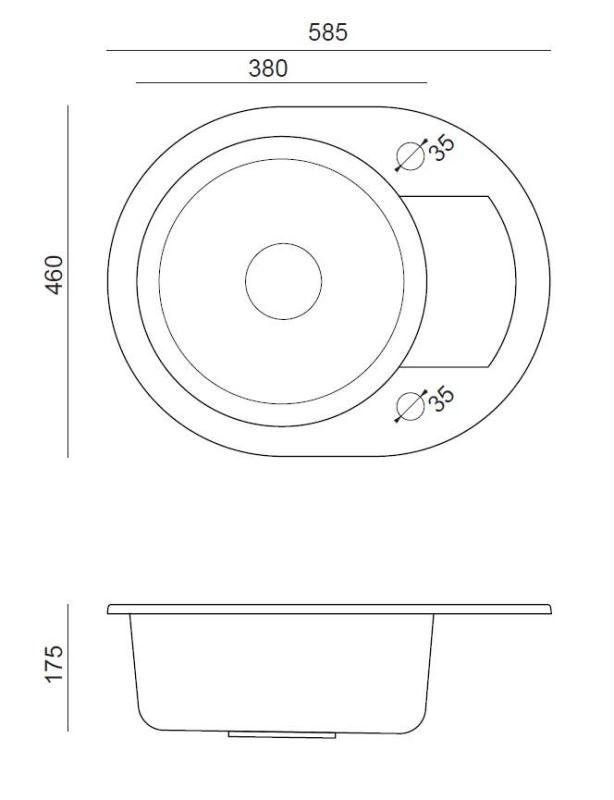 Quadri Londres Beige Arena Fregadero Redondo de Granito con Escurridor y Tapón de Acero Inoxidable 585x460mm Reversible - 1208969495