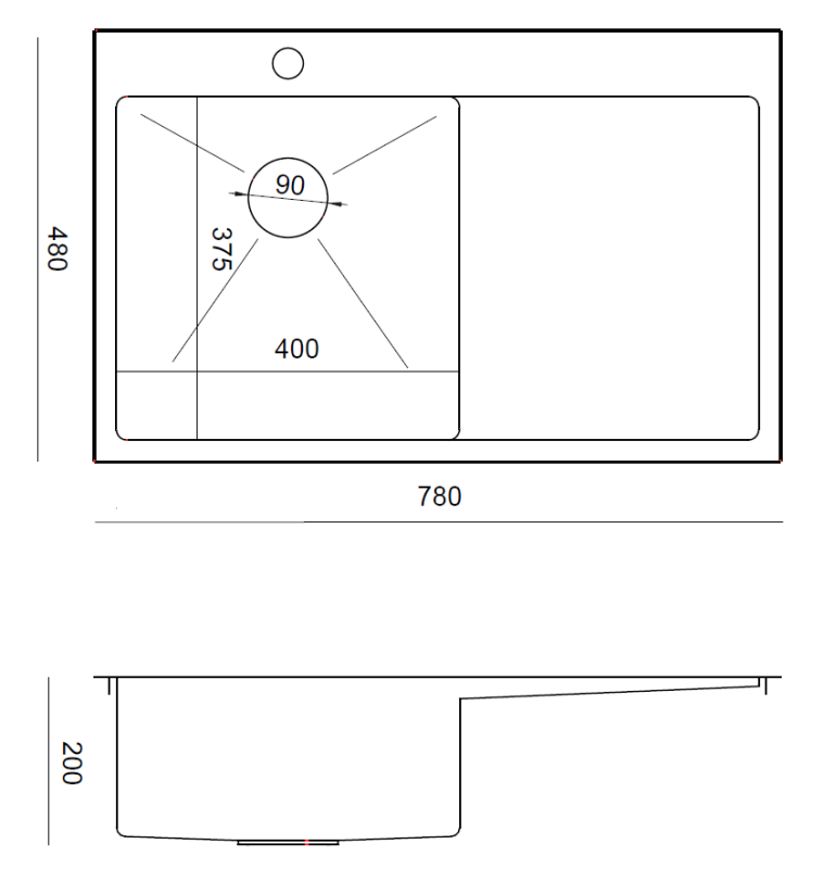 Aquadesign Clara Fregadero de Acero Inoxidable con Cuenco en el Lado Izquierdo 78x48cm Instalación Sobreencimera o a Ras con Escurridor, Banco para Grifo y Tapón de Acero Inoxidable - 1208969