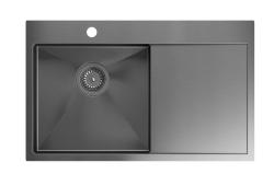 Aquadesign Clara Fregadero Gun metal 78x48cm Sobremesa o Integrado con Escurridor, Bancada para Grifo y Tapón Gun metal - 1208969498