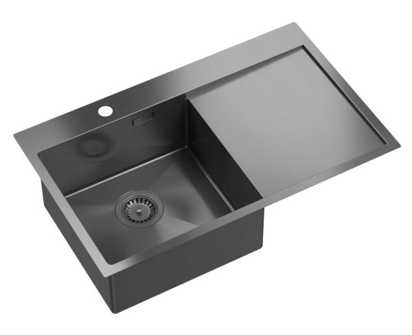 Aquadesign Clara Fregadero Gun metal 78x48cm Sobremesa o Integrado con Escurridor, Bancada para Grifo y Tapón Gun metal - 1208969498