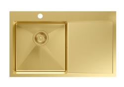 Aquadesign Clara Fregadero Dorado 78x48cm de Sobremontaje o Integrado con Escurridor, Plataforma para Grifo y Tapón Dorado - 1208969499