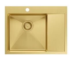 Aquadesign Clara Fregadero Dorado 62x48cm Montaje en Superficie o Empotrado con Escurridor, Banco para Grifo y Tapón Dorado - 1208969502