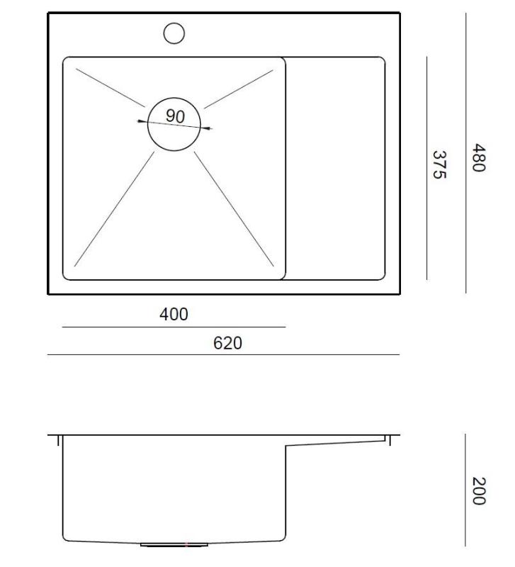 Fregadero Aquadesign Clara Dorado 62 x 48 cm Para montaje sobre encimera o empotrado con escurridor, orificio para grifo y tapón dorado - 1208969502