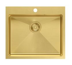 Aquadesign Clara Fregadero Dorado 55x48cm Sobreponer o Empotrar con Banco para Grifo y Tapón Dorado - 1208969504