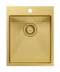 Aquadesign Clara Fregadero Oro 40x50cm Instalación Sobremesa o Enrasada con Banco para Grifo y Tapón Dorado - 1208969506