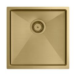 Aquadesign Zara Fregadero Oro 44x44cm Integrado, A Ras y Sobre Encimera con Tapón Dorado - 1208969514