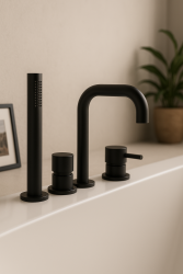 Revolución del Agua Grifo de Bañera de 4 Agujeros para Montaje en Borde de Bañera Negro H T138HPR