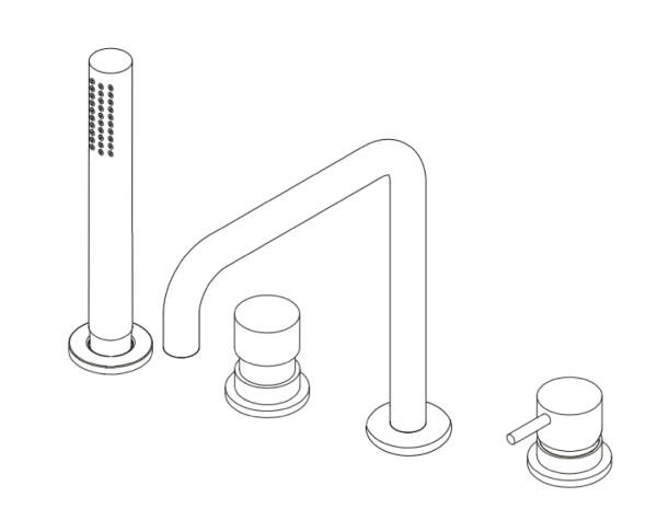 Waterevolution Flow grifo de bañera de 4 agujeros para montaje en el borde de la bañera, completamente PVD cobre cepillado H T138HCPE