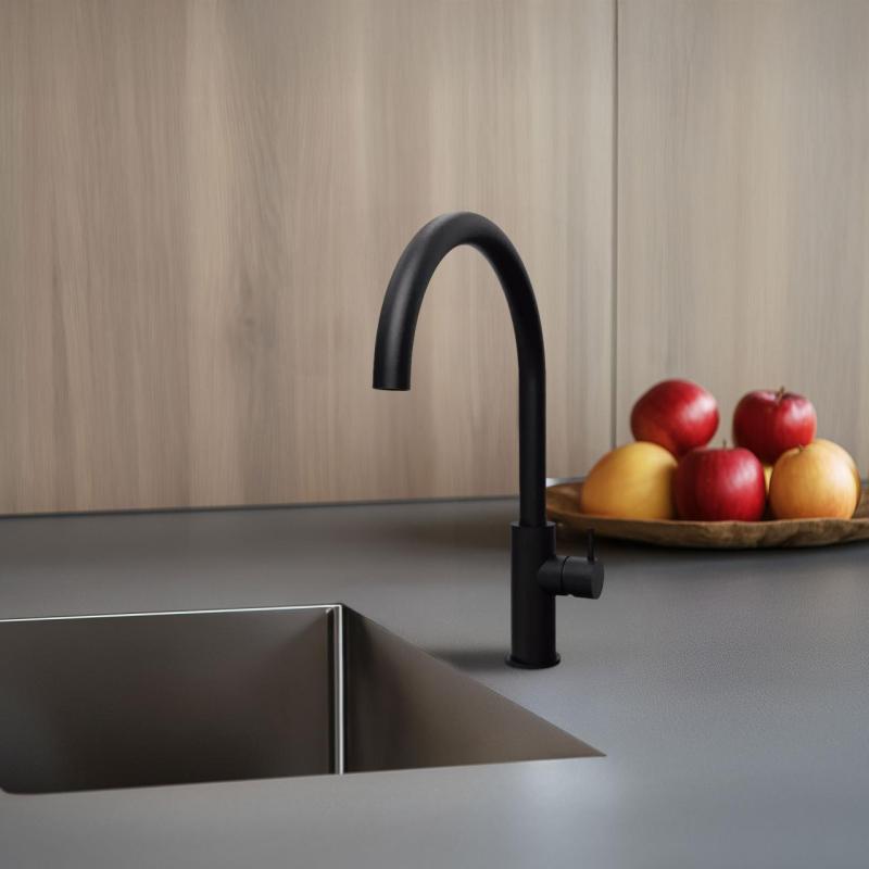 Grifo de cocina Waterevolution Flow con caño giratorio redondo negro T158UPR