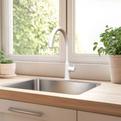 Waterevolution Flow grifo de cocina con caño giratorio redondo blanco T158UBR