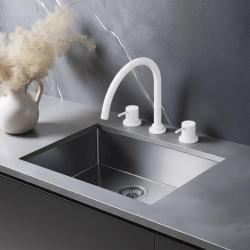 Waterevolution Flow grifo de cocina de 3 orificios con caño giratorio y conexión para agua filtrada blanco T152UBR