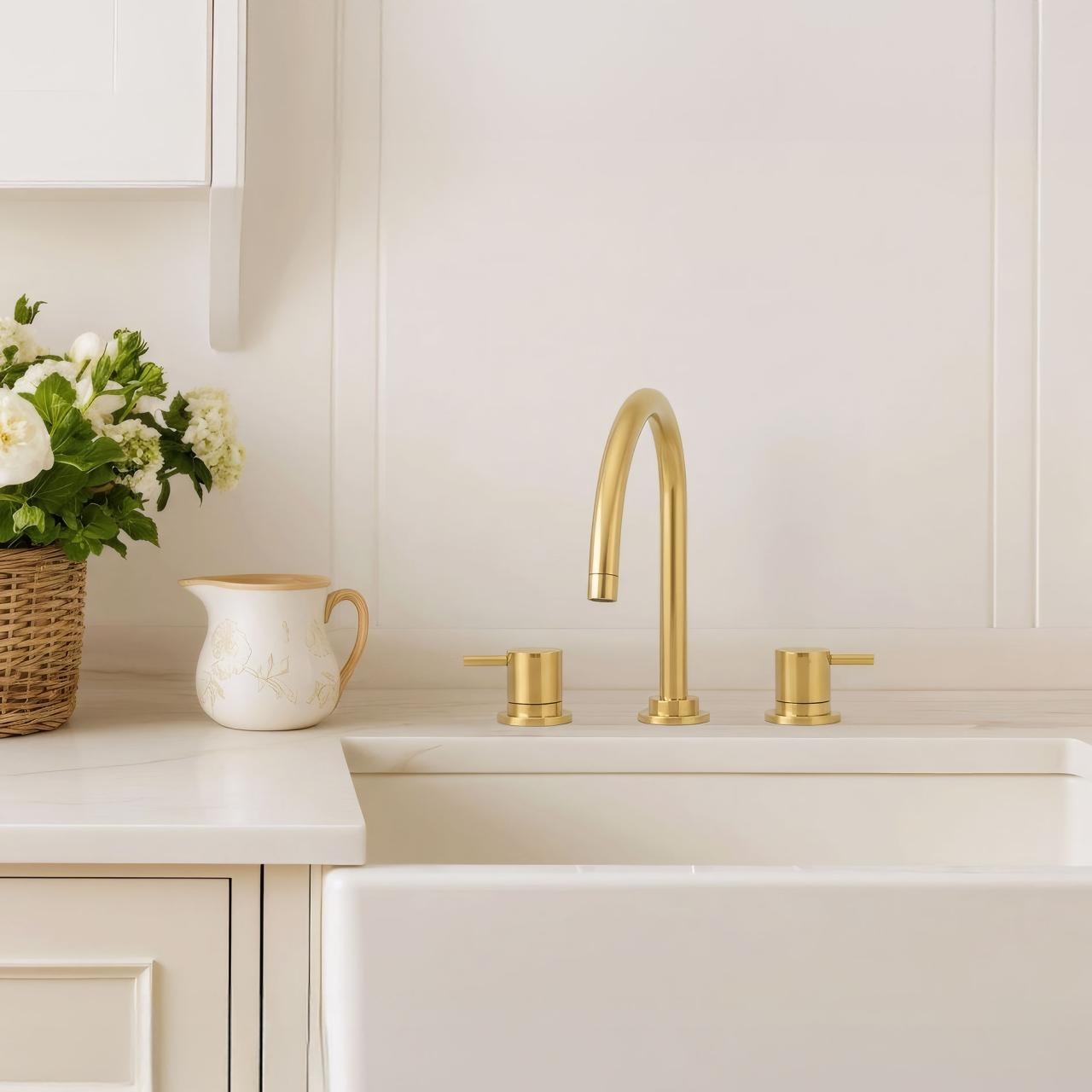 Revolución del Agua Mezclador de cocina de 3 orificios con caño giratorio y conexión para agua filtrada en oro claro T152UWGE - Productafbeelding 2