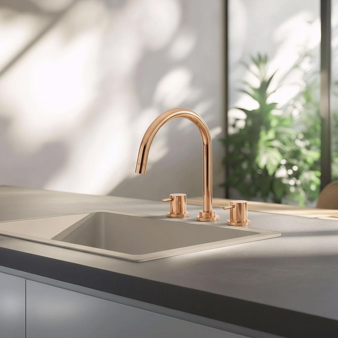 Waterevolution Flow grifo de cocina de 3 orificios con caño giratorio y conexión de agua filtrada cobre T152UCPE - Productafbeelding 2