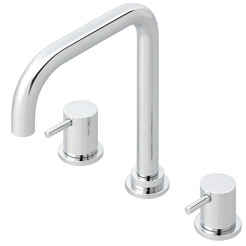 Waterevolution Flow grifo de cocina en ángulo de 3 orificios con caño giratorio y conexión para agua filtrada cromo T152H01 - Productafbeelding