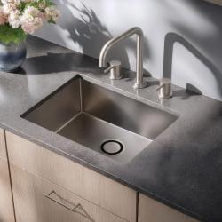 Waterevolution Flow grifo de cocina angular de 3 agujeros con caño giratorio y conexión para agua filtrada de acero inoxidable T152HIE