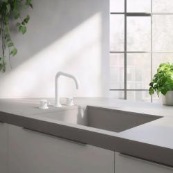 Waterevolution Flow grifo de cocina de 3 agujeros en ángulo con caño giratorio y conexión para agua filtrada blanco T152HBR
