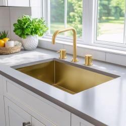 Revolución del Agua Flow grifo de cocina de 3 orificios con caño giratorio y conexión para agua filtrada de latón T152HLE